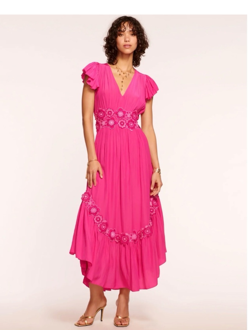 NWT Ramy Brook Lena Dress Pink Paradise Floral Embellished Maxi Dress Small $595